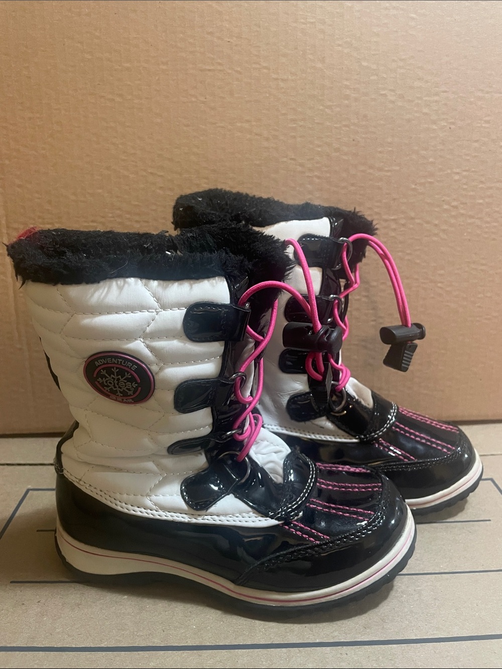Totes Girls' White & Black Winter Snow Boots with Pink Accents